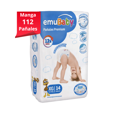Manga 8 Paq. Emubaby Pañal Premium Talla XG 14 un.