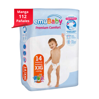 Manga 8 Paq. Emubaby Pañal Premium Comfort Talla XXG 14 un.