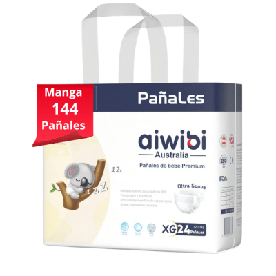Manga 6 Paq. Aiwibi Pañal Premium Talla XG 24 un.