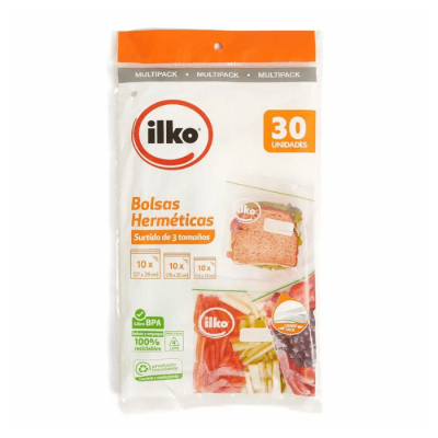 Pack Bolsas Herméticas ilko 3 Tamaños 30 un.