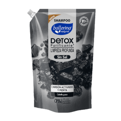 Shampoo Ballerina Sin Sal  Detox Cabón Activado & Menta Doypack 750 ml.1