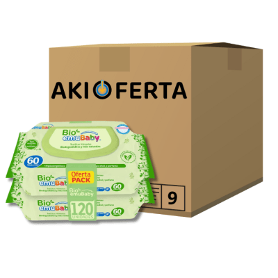Caja 9 Paq. Toallitas Húmedas Emubaby Biodegradables 2x60 un.1