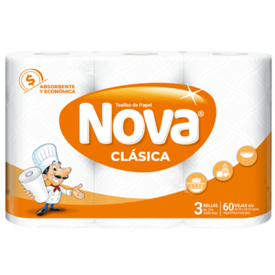 Toalla de Papel Nova Clásica 12 mt 3 rollos.