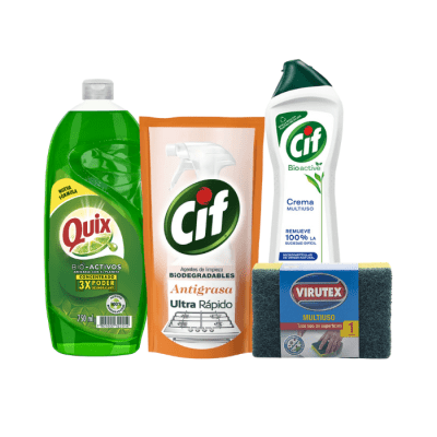 Pack Quix 500 ml + Cif Crema 750 gr + Cif Antigrasa 450 ml + Esponja Virutex 1un1