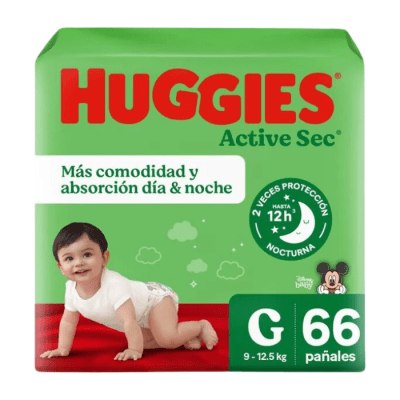 Pañales Huggies Active Sec Talla G 66 un.1