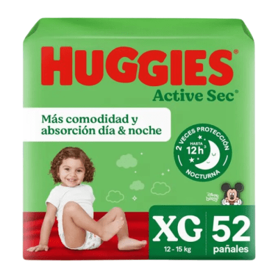 Pañales Huggies Active Sec Talla XG 52 un.1