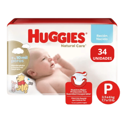 Pañales Huggies Natural Care Talla P 34 un.