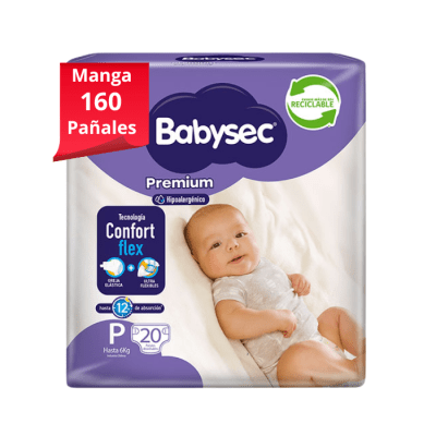 Manga 8 Paq. Babysec Pañal Premium Talla P 20 un.