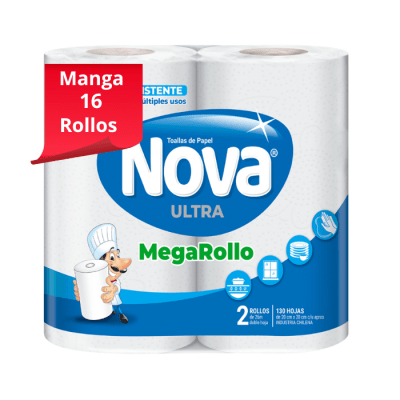 Manga Toalla de Papel Nova Megarollo 24 mt 16 Rollos.