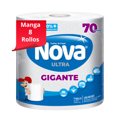 Manga Toalla de Papel Nova Ultra Gigante 70 mt 8 Rollos.