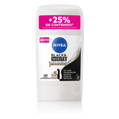 Desodorante Barra Nivea Mujer Black & White Toque de Seda 54 g.