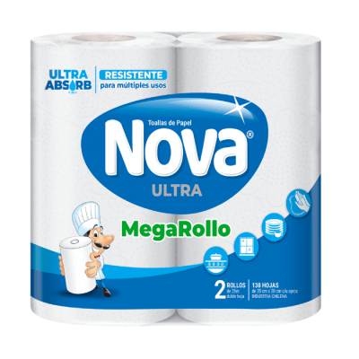Toalla de Papel Nova Ultra Megarollo 24 mt 2 rollos.