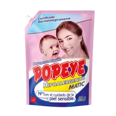 Detergente Líquido Popeye Bebé Hipoalergénico Doypack 3 L.
