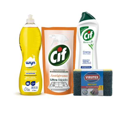 Pack Cocina Lavalozas wyn 750 ml + Cif Antigrasa 450 ml + Cif Limpiador crema 750 gr + Esponja Virutex Antibacterial.1