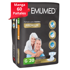 Manga 3 Paq. Emumed Pañal Adulto Premium Talla G 20 un.