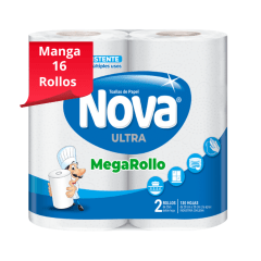 Manga Toalla de Papel Nova Megarollo 24 mt 16 Rollos.