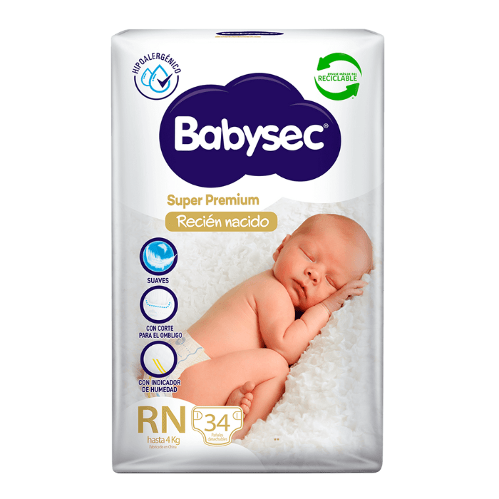 Pañales Babysec Recien Nacido  Super Premium 34 un. 0