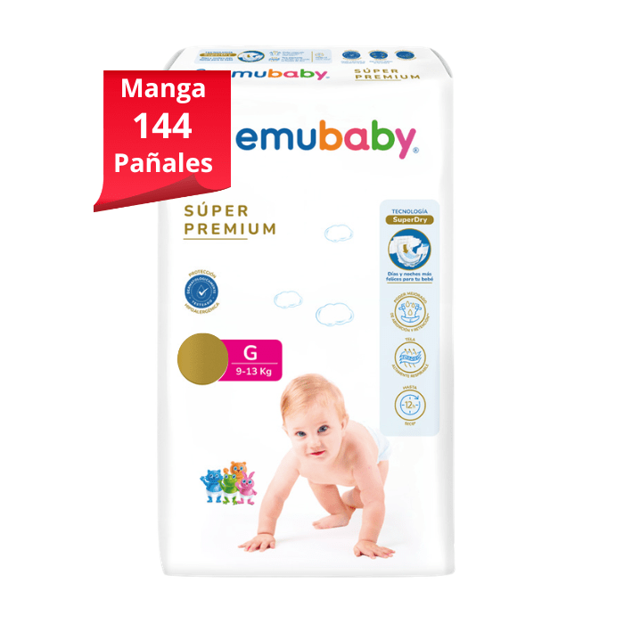 Manga 8 Paq. Emubaby Pañal Súper Premium Talla G 18 un.2