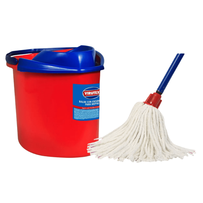 Balde con Escurridor 14 Lt + Mopa Redonda de Algodón Extra grande con mango Virutex.2