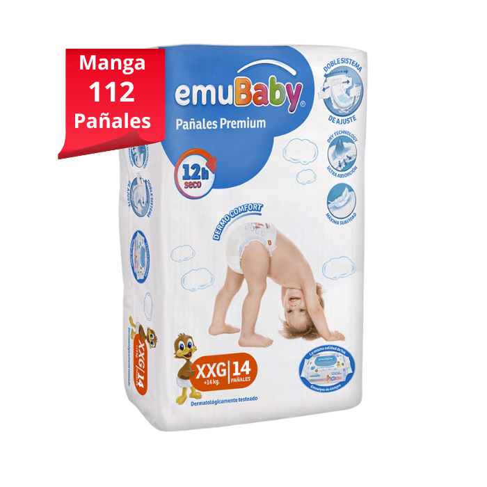 Manga 8 Paq. Emubaby Pañal Súper Premium Talla XXG 14 un. 0