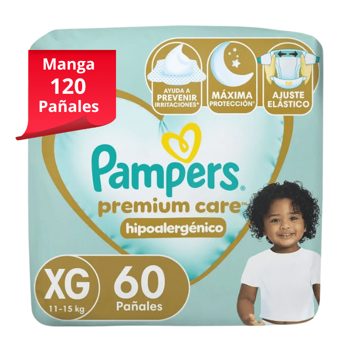 Manga 2 Paq. Pampers Premium care Talla XG 60 UN. 0