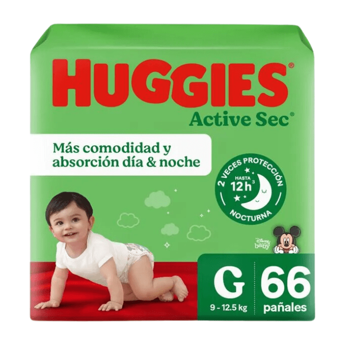 Pañales Huggies Active Sec Talla G 66 un. 0