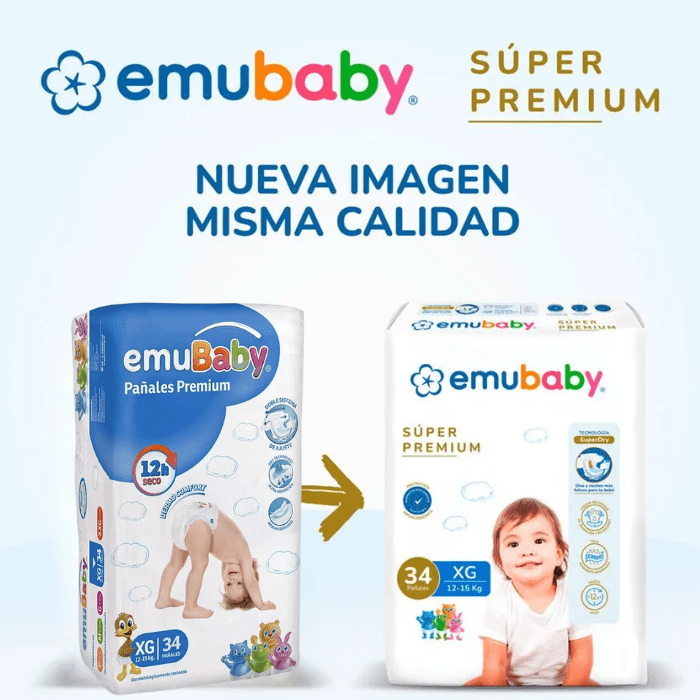 Manga 8 Paq. Emubaby Pañal Súper Premium Talla XG 14 un.3
