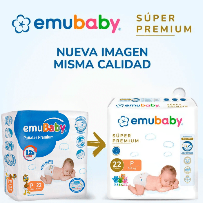 Manga 8 Paq. Emubaby Pañal Súper Premium Talla P 22 un.3