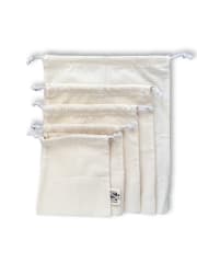 Pack 5 bolsas reutilizables de algodón crudo