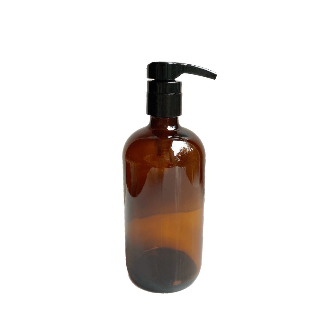 Botella de vidrio ámbar 500 ml con dispensador jabón1