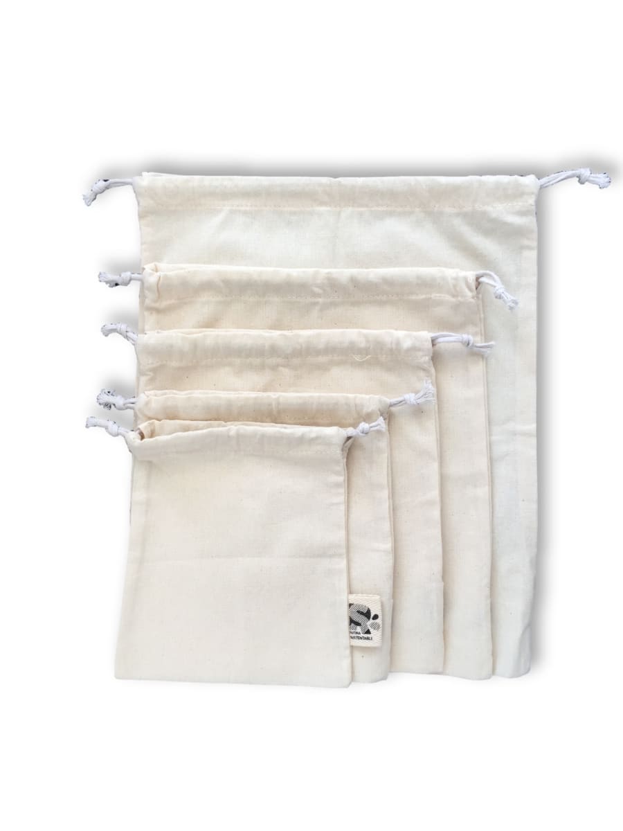 Pack 5 bolsas reutilizables de algodón crudo1