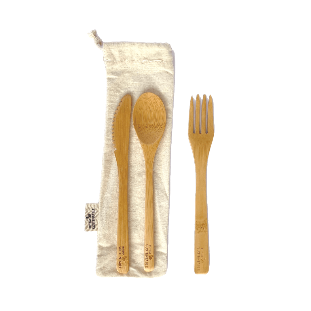 Kit cubiertos reutilizables de bambú + bolsa1