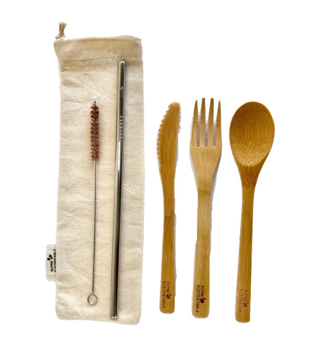 Kit cubiertos reutilizable + bombilla 8 mm + cepillo cerdas de coco1