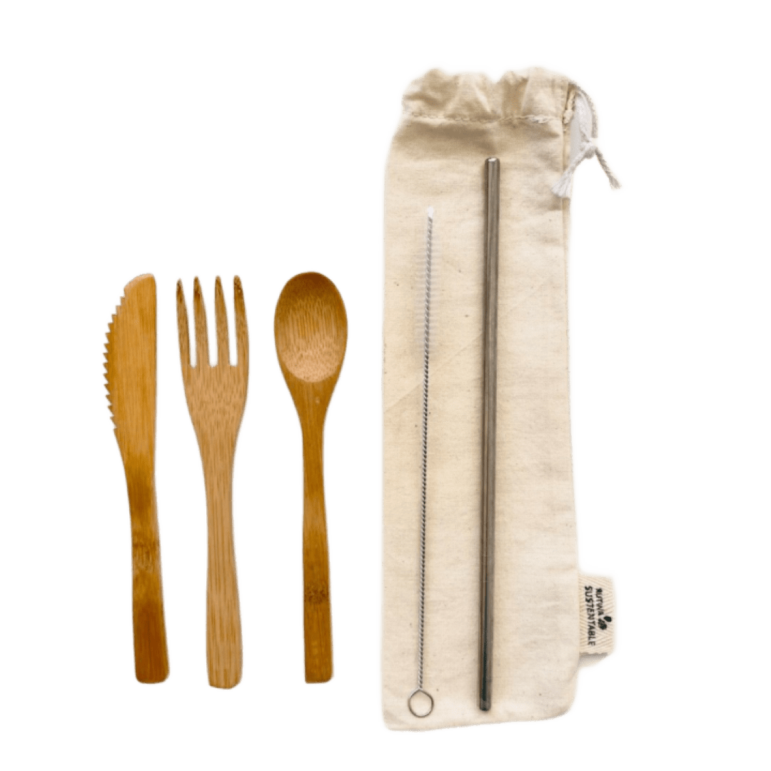 Kit cubiertos reutilizables con bombilla para Ñiños1