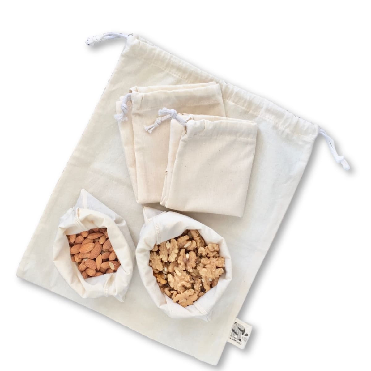 Pack 5 bolsas reutilizables de algodón crudo2