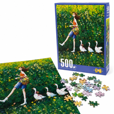 Rompecabezas Niña, Jardín Flores Y Gansos 500 pcs