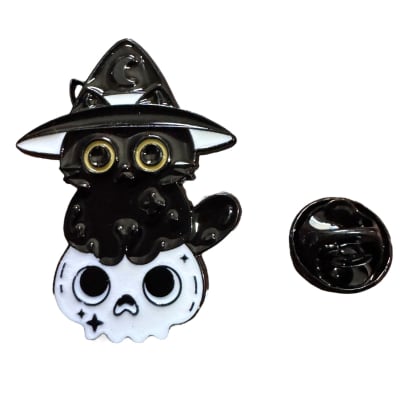 Gato Negro Calavera Pin Broche