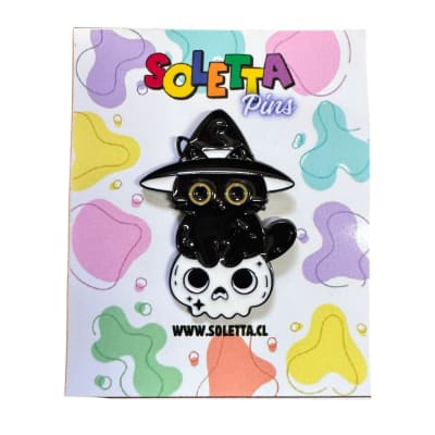 Gato Negro Calavera Pin Broche