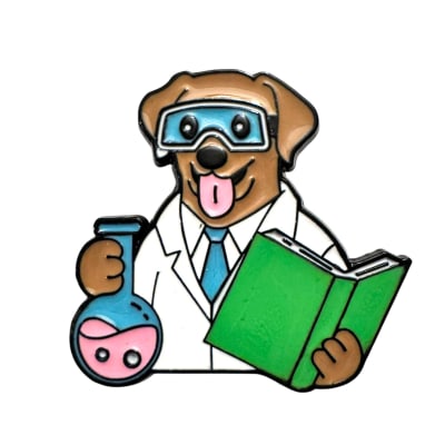 Perro Científico con Libro y Matraz Pin Prendedor