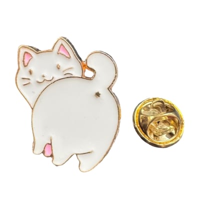 Gato Blanco Mirando Atrás Pin Broche