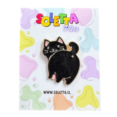 Gato Negro Mirando Atrás Pin Broche