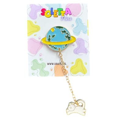 Planeta con Gato Colgante Pin Broche