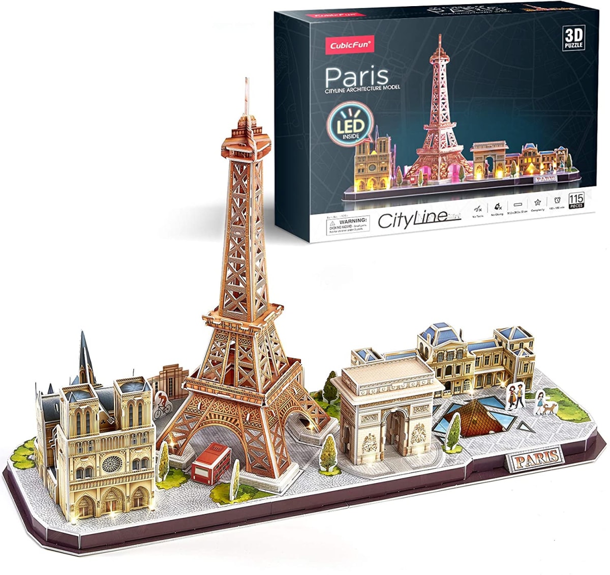 Puzzle 3D París LED – 115 Piezas, 4 Monumentos, Diseño Realista 360º, Sin Pegamento