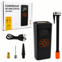 COMPRESOR DE AIRE PORTÁTIL DIGITAL NEGRO | INFLADO RÁPIDO Y PRECISO EN CUALQUIER LUGAR