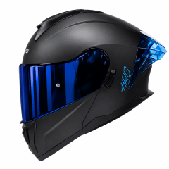 CASCO HRO 3480DV SOLID NEGRO AZUL MATE | CASCO ABATIBLE CERTIFICADO DOT
