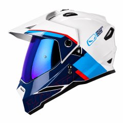 CASCO HRO MX-330DV DOWNHILL AZUL BLANCO | CASCO MULTIPROPÓSITO CON DOBLE VISOR