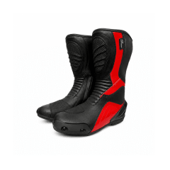 BOTAS PARA MOTO VITESE GP54 LARGAS DE CUERO NEGRO Y ROJO