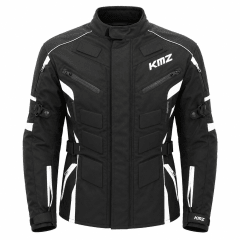 CHAQUETA DE MOTO KMZ NEGRA REFLECTORES BLANCO | PROTECCIÓN EN CADA TRAYECTO