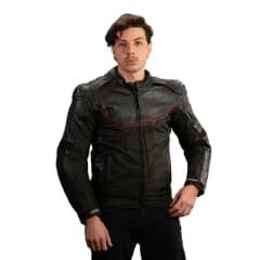 CHAQUETA CUERO CORDURA MIXTA NEGRA ROJA PARA MOTO | PROTECCIÓN, RESISTENCIA Y ESTILO DEPORTIVO