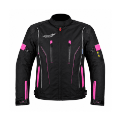 CHAQUETA PARA MOTO MUJER ATROX CHRONO-1 CON PROTECCIONES NEGRA ROSA